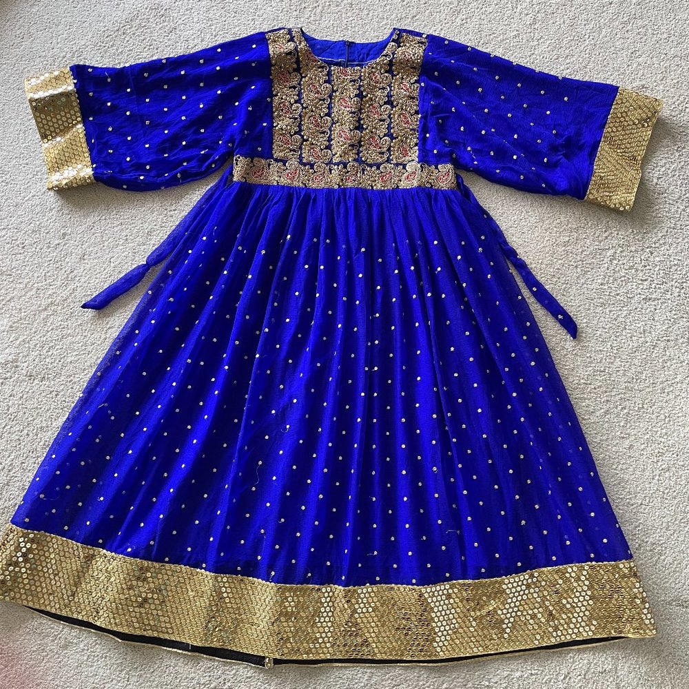Afghan Traditional Ethnic Dress with handmade embroidery in color Blue